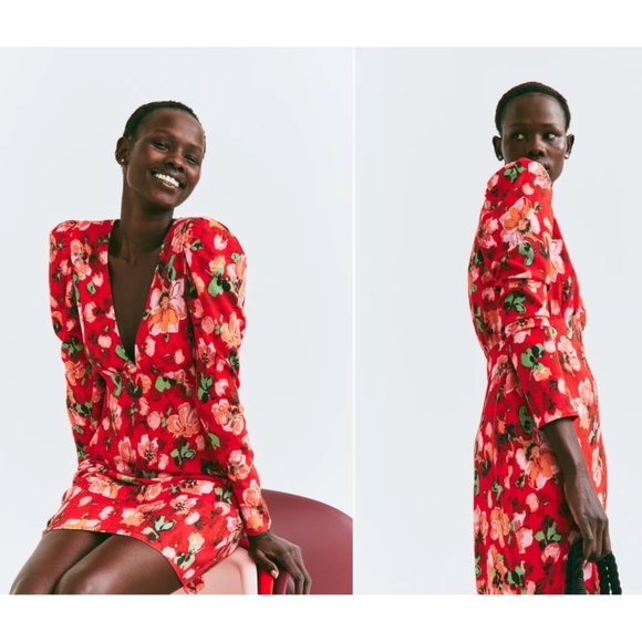 CLOSET CLEANOUT: H&M NWT Patterned Puff-sleeved Dress - Picture 2 of 5